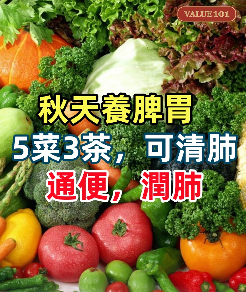 秋天養脾胃，5菜3茶，可清肺，通便，潤肺