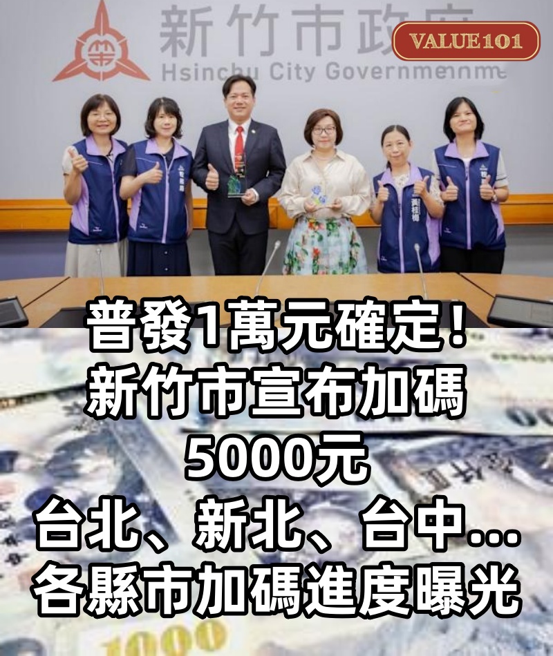 普發1萬元確定!新竹市宣布加碼5000元,台北、新北、台中...各縣市加碼進度曝光